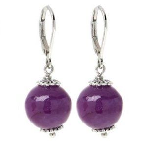Sterling Silver Lavender Jade Bead Drop Leverback Earrings